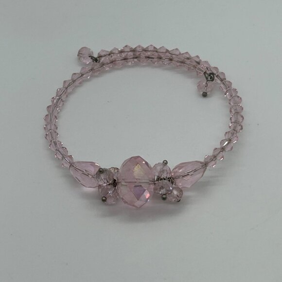 Adjustable Retro Pink Bracelet Glass Beads On Memory Wire Prom Quinceañera - Picture 2 of 16